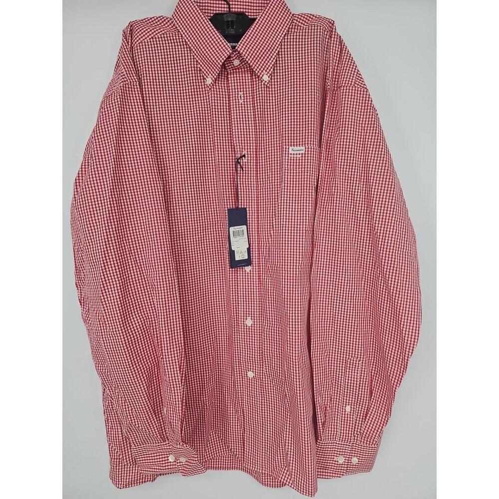 Faconnable Mens Shirt XXL Red Check Long Sleeves‎ 100% Cotton